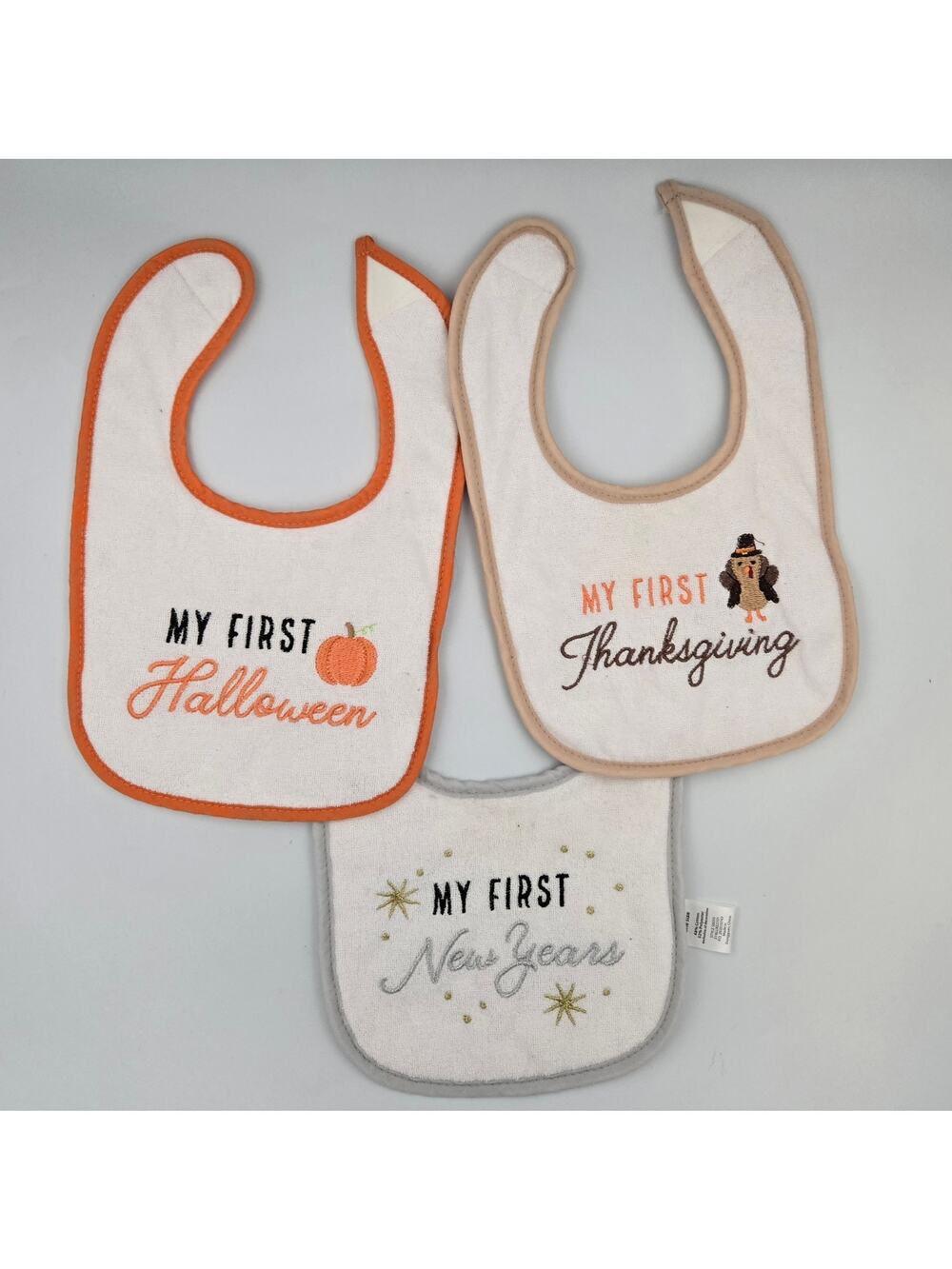 Three My First Bibs by HB Halloween Thanksgiving New Years One Size